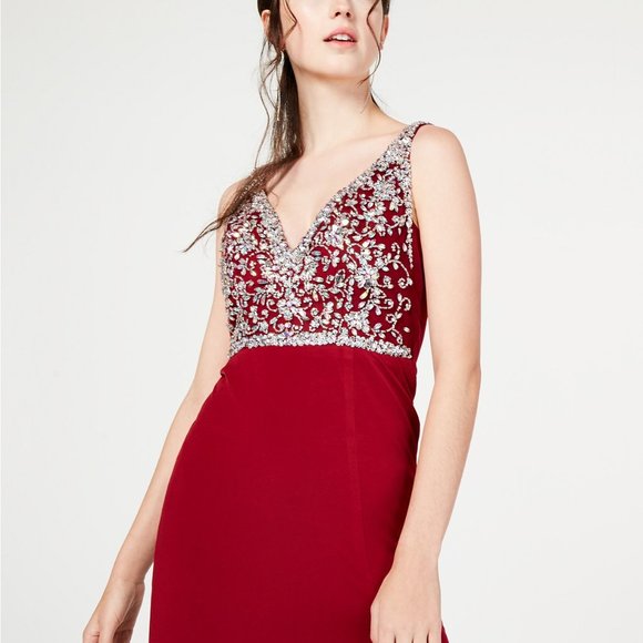 Crystal Doll Hand Beaded V-Neck Tank Dress Wine - Picture 3 of 5